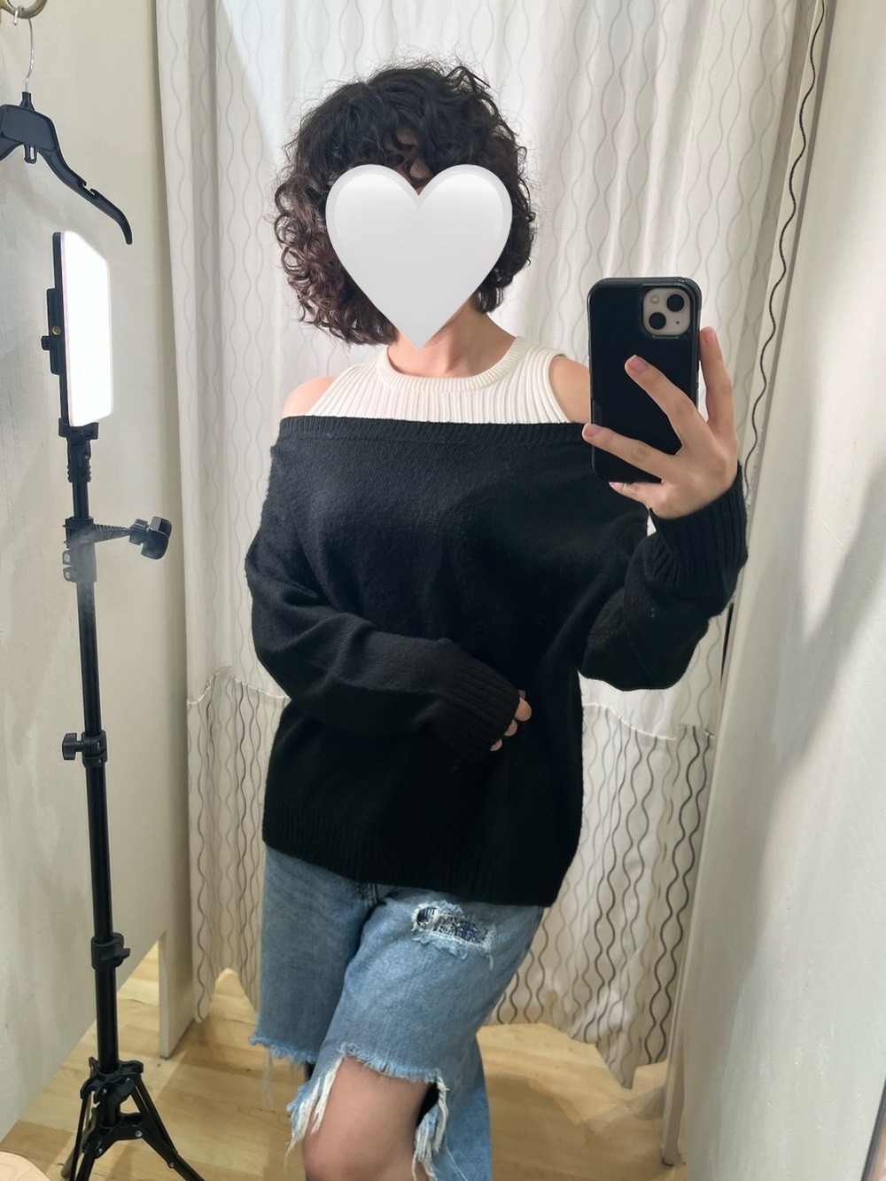 Avantlook Black Off-the-Shoulder Sweater with Built-In Tank
